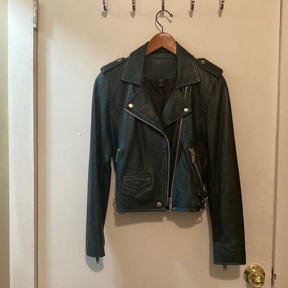 Amaryllis Green Leather Moto Jacket